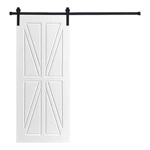 Modern British Flag Designed 32 in. x 80 in. MDF Panel White Painted Sliding Barn Door with Hardware Kit