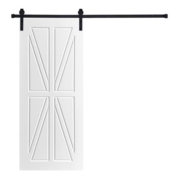AIOPOP HOME Modern British Flag Designed 80 in. x 36 in. MDF Panel White Painted Sliding Barn Door with Hardware Kit