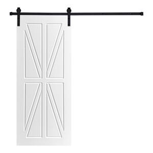Modern British Flag Designed 84 in. x 30 in. MDF Panel White Painted Sliding Barn Door with Hardware Kit