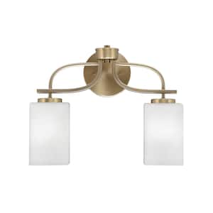 Olympia 6.75 in. 2-Light Bath Bar, New Age Brass, Square White Muslin Glass Vanity Light