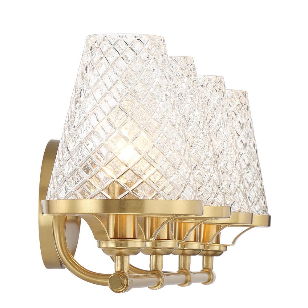 Warm Brass 4-Light Vanity with Clear Glass Shades