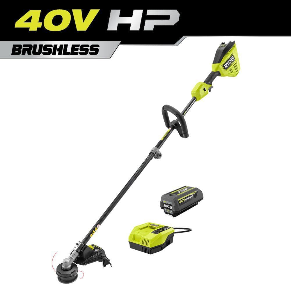 RYOBI 40V HP Brushless 16 in. Cordless Carbon Fiber Shaft Attachment Capable String Trimmer with 4.0 Ah Battery and Charger RY40HPST01K The Home Depot