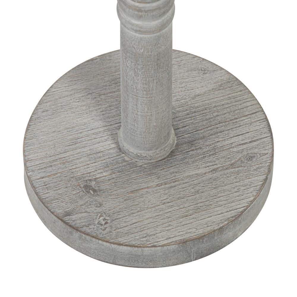 Colonial Base Round Pedestal End Table in Distressed Gray