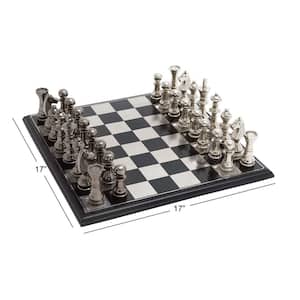 Silver Aluminum Chess Game Set with Black and Silver Pieces