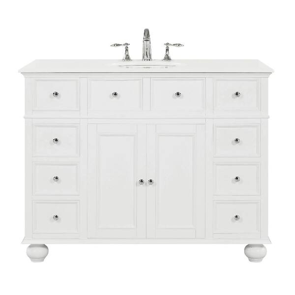 Home Decorators Collection Hampton Harbor 44 in. W x 22 in. D in White Bath Vanity with  Natural Marble Vanity Top in White with White Sink