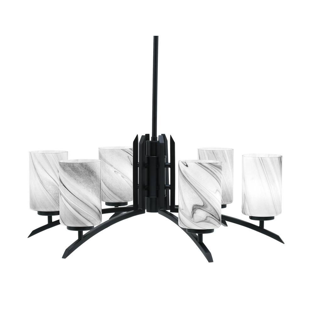 Siena 6-Light Matte Black Chandelier, Round Chandelier with Onyx Swirl Glas