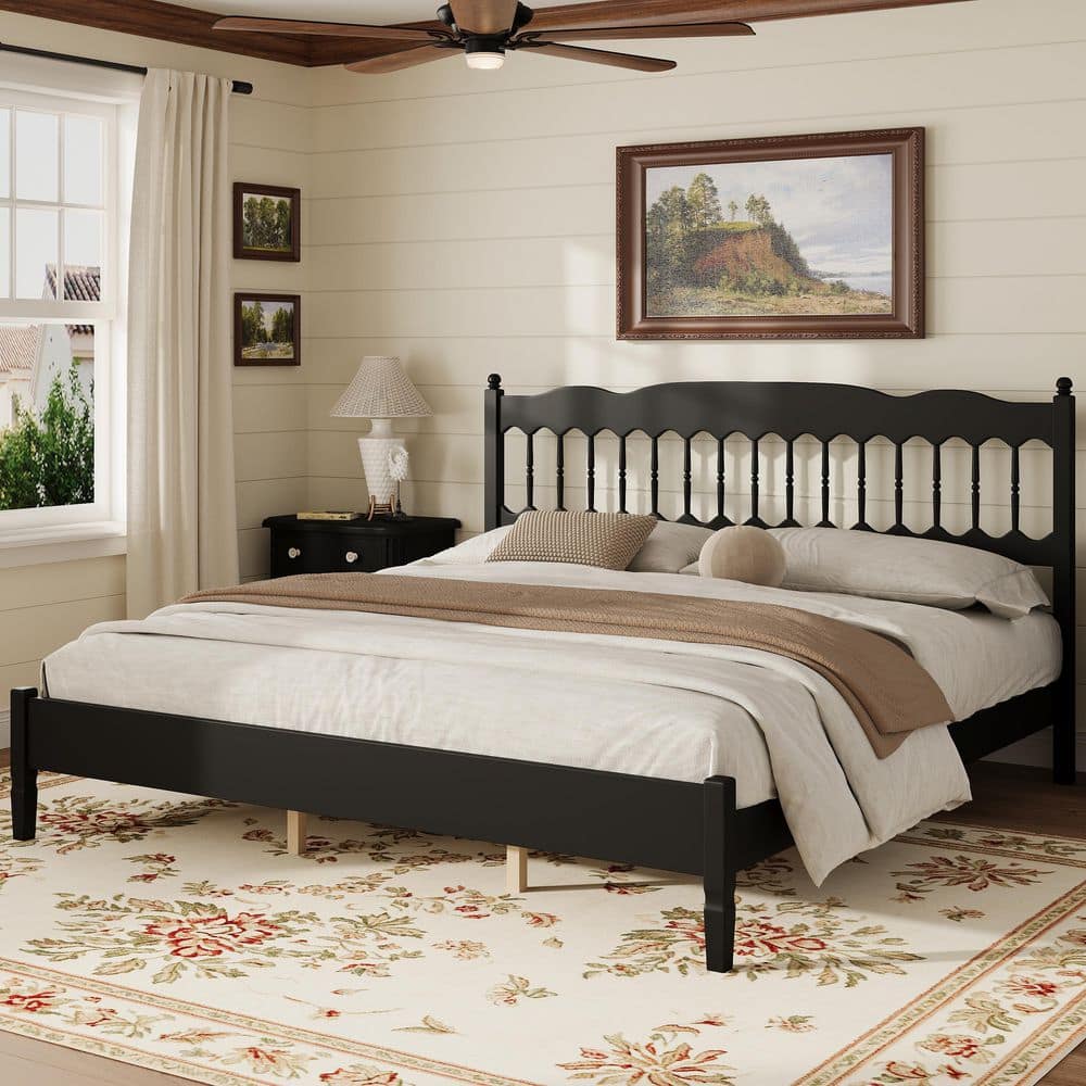 Black Wood Frame King Platform Bed with Spindle Headboard price history on PriceWatchPro