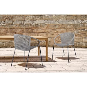 Snack Stackable Steel Indoor Outdoor Dining Chair with Grey Rope (Set of 2)