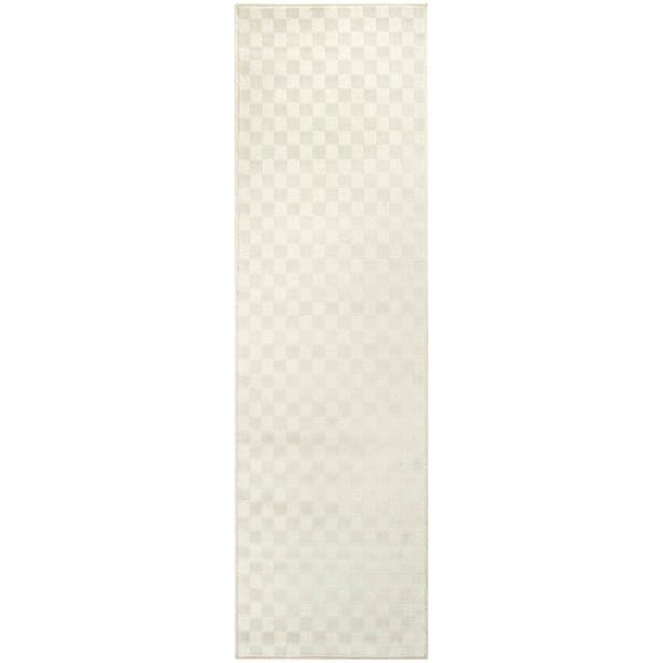 Serenity Home Ivory 2 ft. x 8 ft. Checker Contemporary Runner Area Rug
