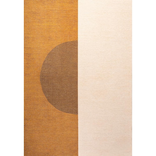 Demie Minimalist Graphic Circle Machine-Washable Rust/Cream 5 ft. x 8 ft. Area Rug