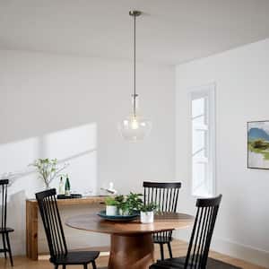 Everly 19.75 in. 1-Light Brushed Nickel Transitional Shaded Kitchen Bell Pendant Hanging Light with Clear Seeded Glass