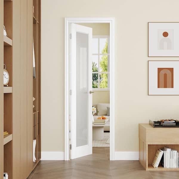 24 in. x 96 in. Single 1-Lite Frosted Glass Solid Core White Primed MDF Multi-Usage Interior Door Slab without Hardware