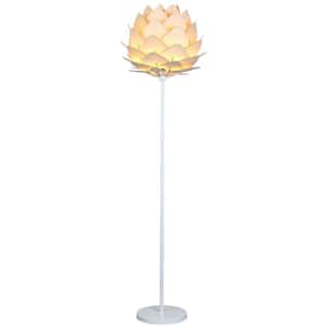 Artichoke 66 in. White Farmhouse 1-Light LED Energy Efficient Floor Lamp with Beige Wood Shade