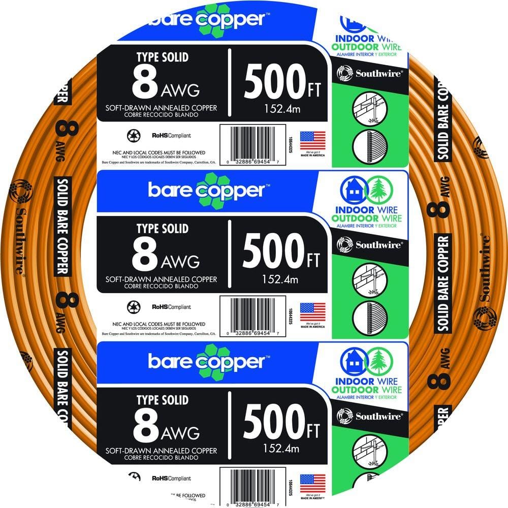 Southwire 500 ft. 8-Gauge Solid SD Bare Copper Grounding Wire 10632802 -  The Home Depot