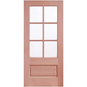 36 in. x 96 in. 6-Lite Reversible Clear Glass Unfinished Wood Front Door Slab with Double Layer Tempered Glass