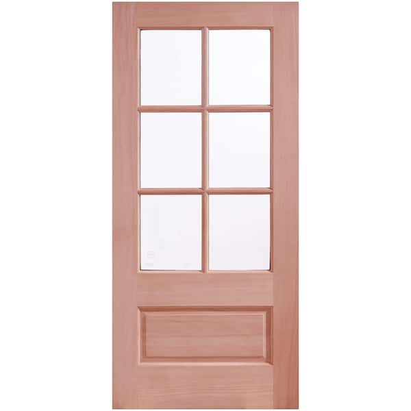 Unbranded 36 in. x 80 in. 6 Lites Reversible Clear Glass Unfinished Wood Front Door Slab with Double Layer Tempered Glass