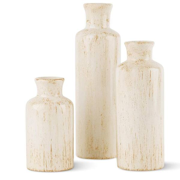 Beige 2.7 in. x 9.8 in. Resin Rustic Luxe Decorative Vase Set of 3