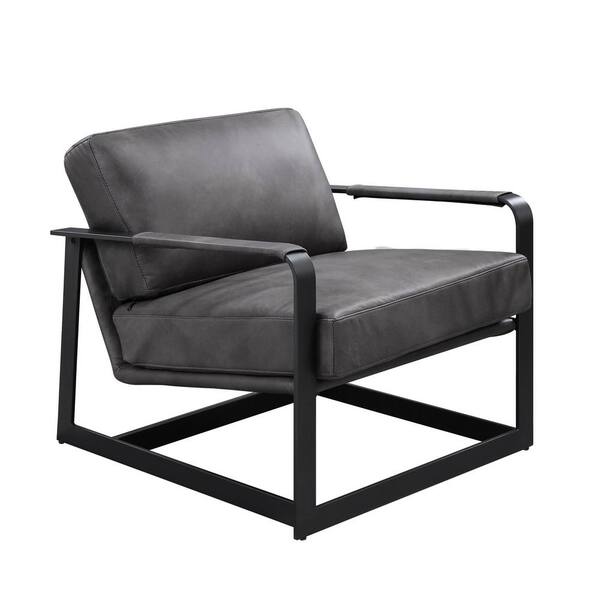 Acme Furniture Locnos Black and Gray Top Grain Leather Arm Chair 