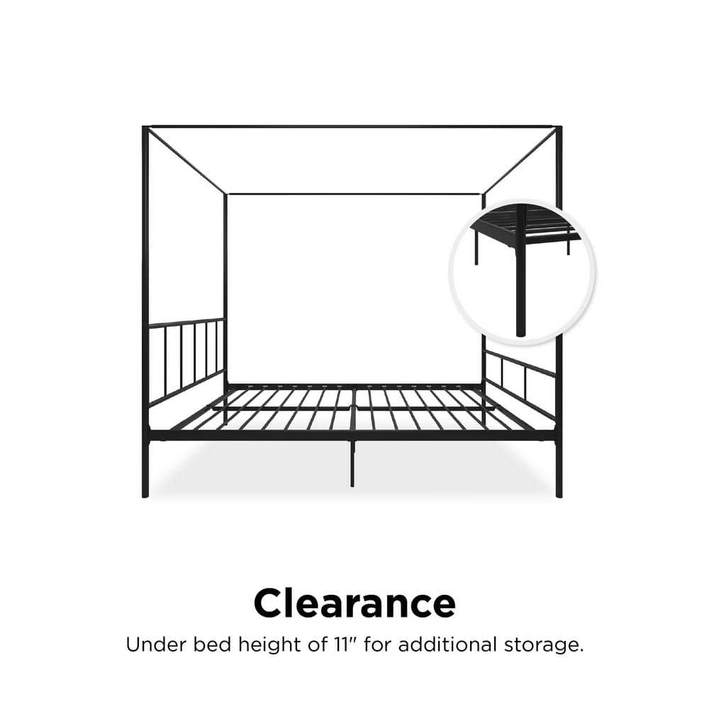 Marion Black Metal Queen Canopy Platform Bed with Headboard
