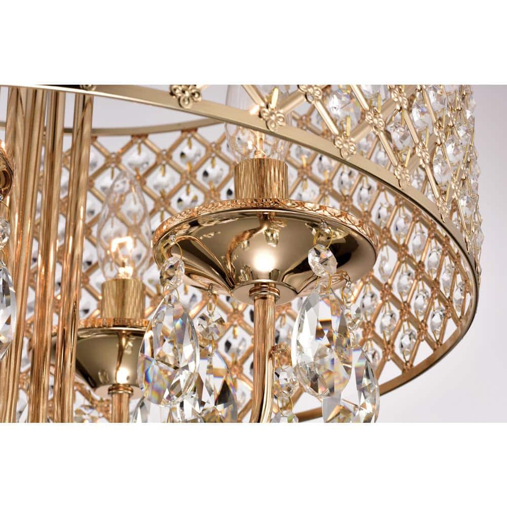 Gold Crystal Drum Chandelier with Cascading Crystals, 17"
