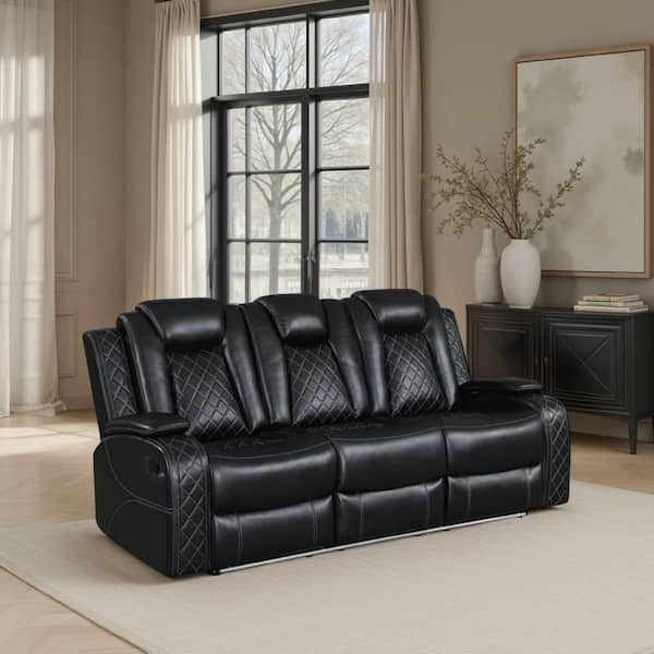 Ronie Black Faux Leather Glider Recliner Dual Manual Sofa
