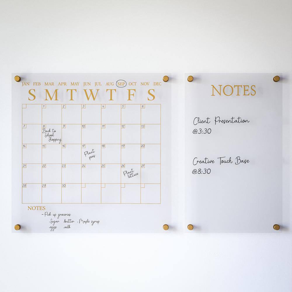 Clear Gold Acrylic Wall Calendar and Notes Board Set