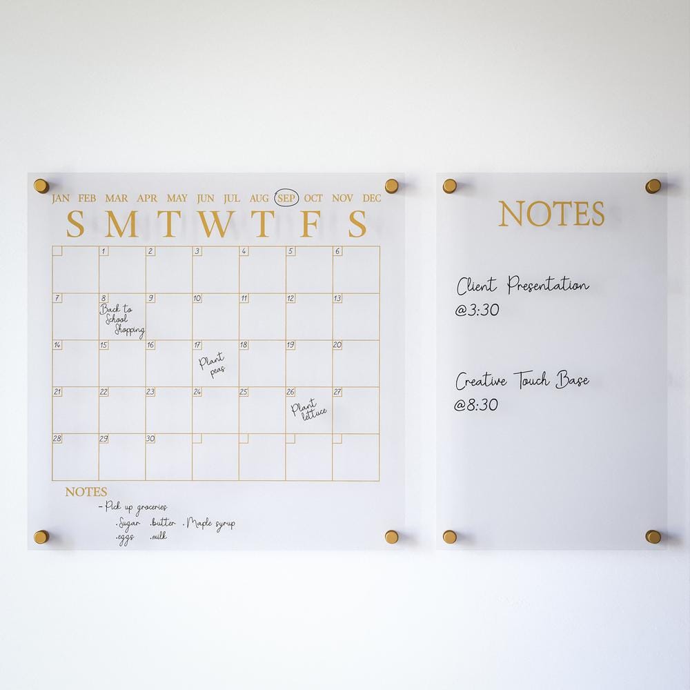 Clear Gold Acrylic Wall Calendar and Notes Board Set