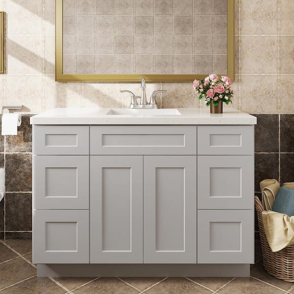 48 in. W x 21 in. D x 34.5 in. H in Shaker Dove Plywood Ready to Assemble Floor Vanity Sink Base Kitchen Cabinet