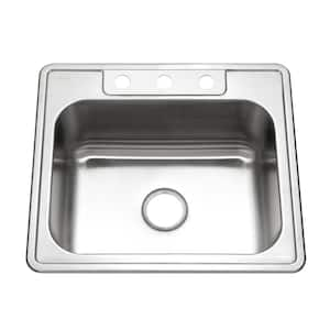 Houzer Glowtone 25 in. Stainless Steel Topmount 3-hole Single Bowl 9 in. Deep Kitchen Sink - 2522-9BS3-1