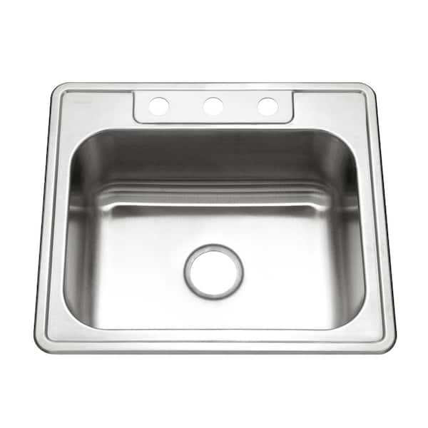 HOUZER Houzer Glowtone 25 in. Stainless Steel Topmount 3-hole Single Bowl 9 in. Deep Kitchen Sink - 2522-9BS3-1