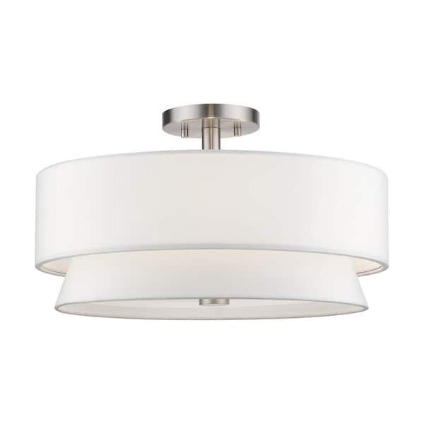 Fontana 4-Light Brushed Nickel Semi Flush Mount with Off-White Fabric Shade