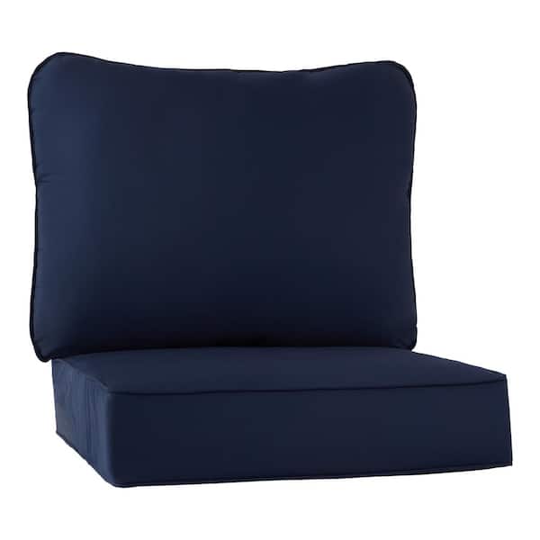 24 in. x 24 in. 2-Piece Outdoor Deep Seat Lounge Chair Cushion in Navy