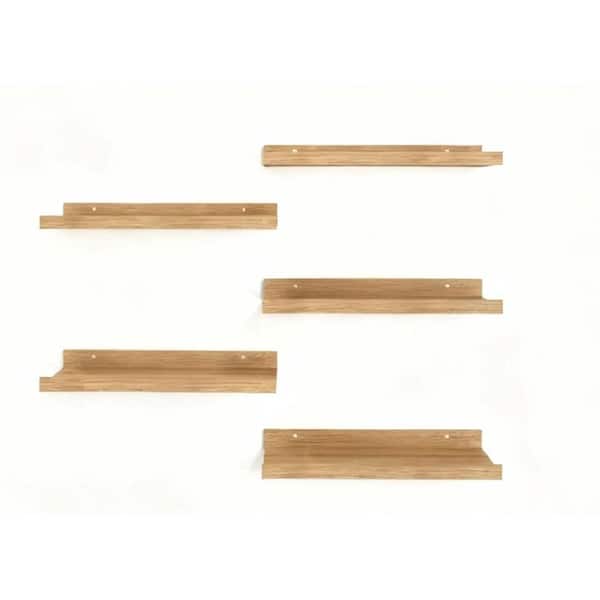 15.6 in. W x 5.1 in. D 5-Set Oak Loating Shelves, Modern Picture Ledge Shelf with Lip, Decorative Wall Shelf