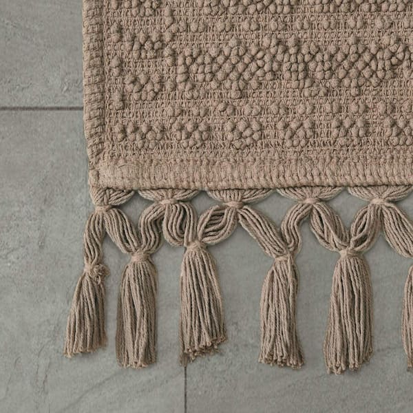 Nellore Beige 20 in. x 38 in. Fringe Solid Color Cotton Rectangle Bath Rug