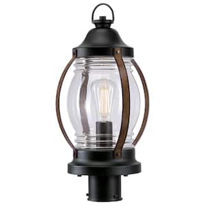 Canyon 1-Light Textured Black and Barnwood Outdoor Post Top Lantern with Clear Glass