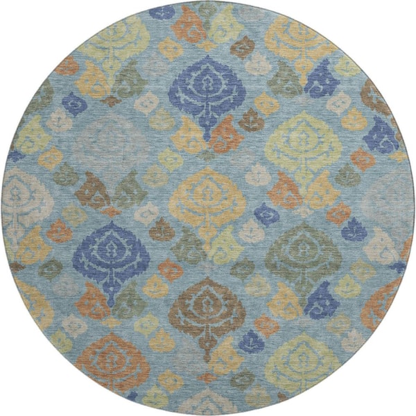 Mayfield Premium Machine Washable Abstract AMF2460 Teal 8 ft. x 8 ft. Round Rug