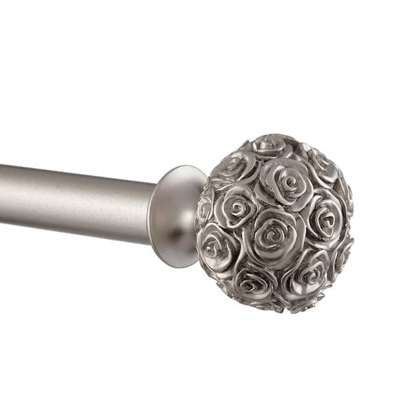 EXCLUSIVE HOME Peony 36 in. - 72 in. Adjustable 1 in. Single Curtain Rod Kit in Matte Silver with Finial