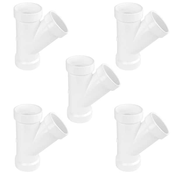 4 in. PVC DWV Wye Hub, White Rigid PVC Drain, Waste & Vent Fitting, (5 Pack)