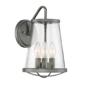 Darby 12.75 in. 3-Light  Weathered Iron Industrial Outdoor Wall Sconce with Clear Seedy Glass Shade
