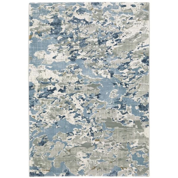 Emory Gray/Blue 8 ft. x 11 ft. Marble Abstract Polypropylene Polyester Blend Indoor Area Rug