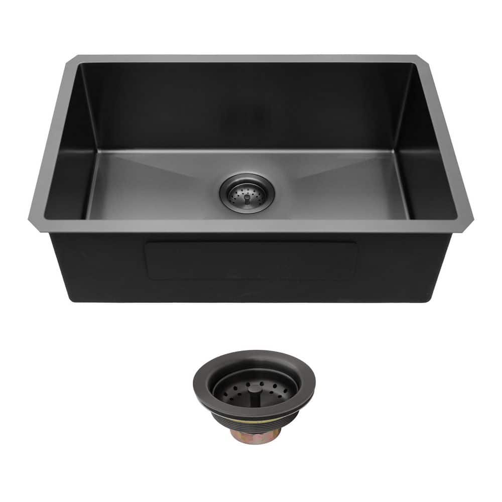 33 in. Undermount Single Bowl 16 Gauge Gunmetal Black Modern Stainless Steel Kitchen Sink Basin with Drain Kit price history on PriceWatchPro