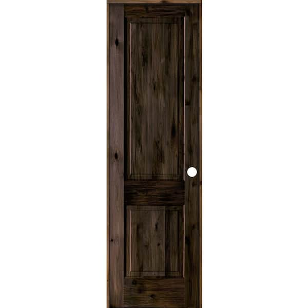Krosswood Doors 28 in. x 96 in. Rustic Knotty Alder Wood 2 Panel Square Top Left-Hand/Inswing Black Stain Single Prehung Interior Door