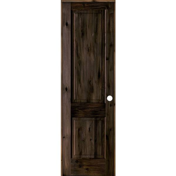 Krosswood Doors 28 in. x 96 in. Rustic Knotty Alder 2 Panel Left-Handed Black Stain Wood Single Prehung Interior Door with Square Top