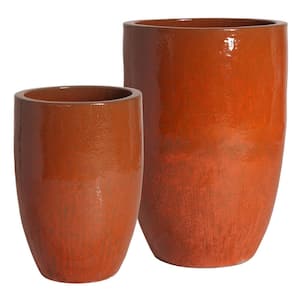 18 x 26, 23 in. x 32 in. H Ceramic Tall Planters S/2, Paprika