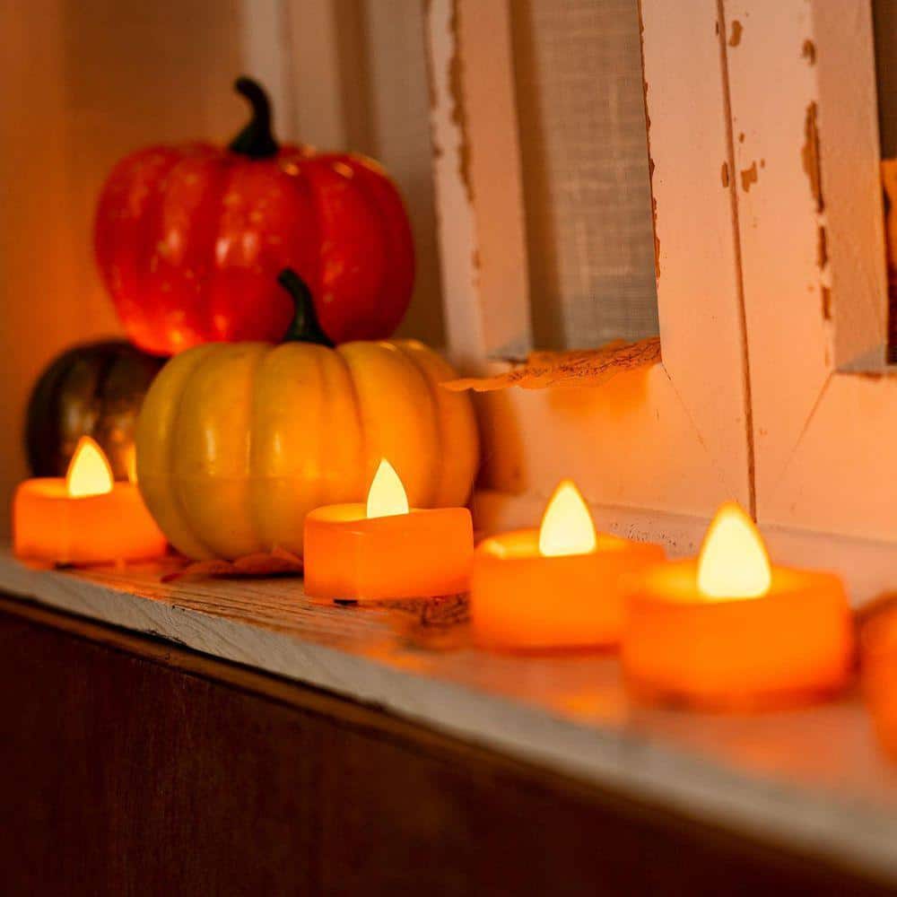 24-Pack Orange Halloween Flameless LED Tea Candles: Battery