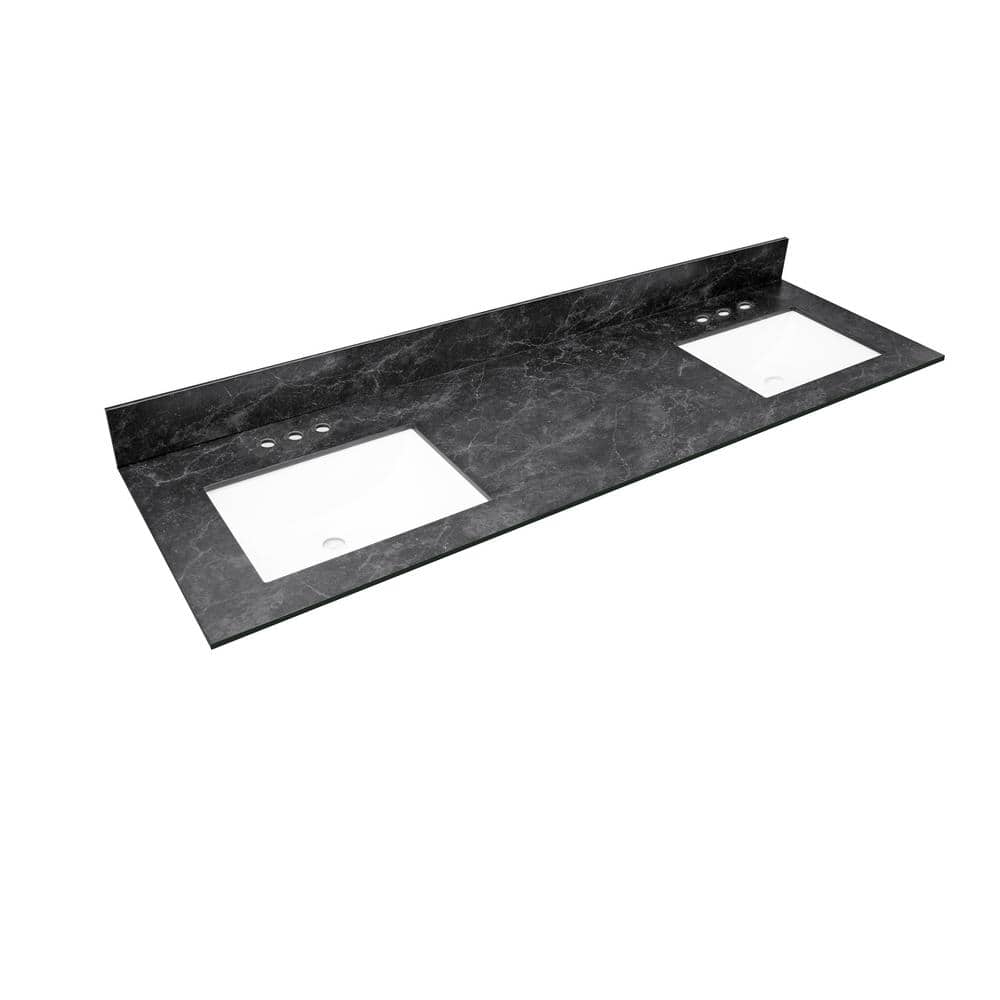 THINSCAPE 73 in. W x 22 in. Vanity Top in Black Amani with Double White ...
