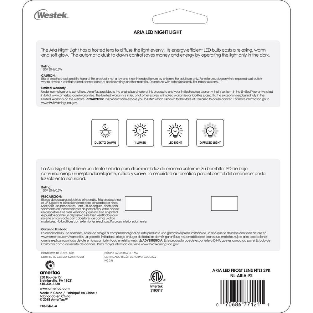 Aria Curved White LED Plug-in Night Light 2-Pack