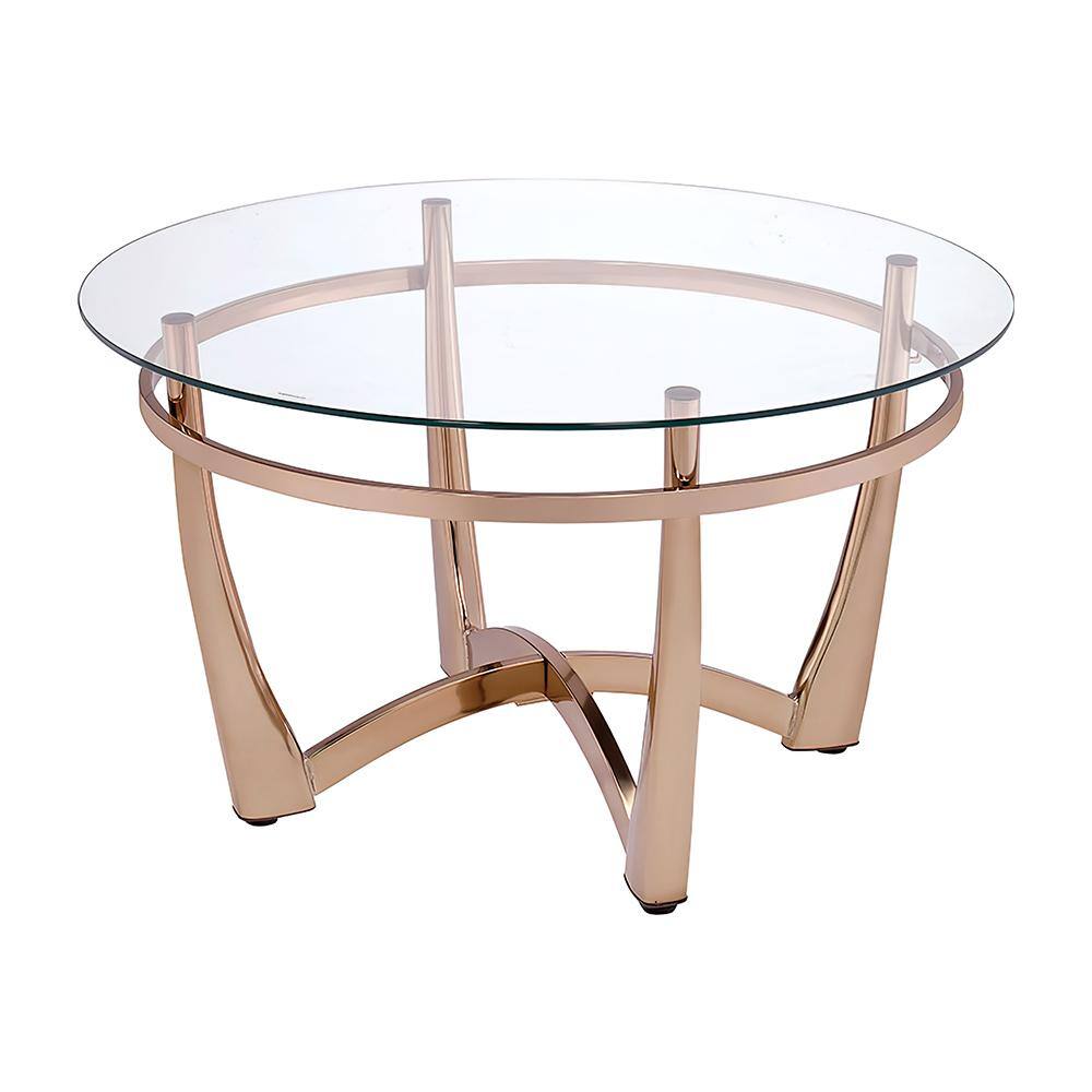Round Gold and Clear Glass Coffee Table with Storage