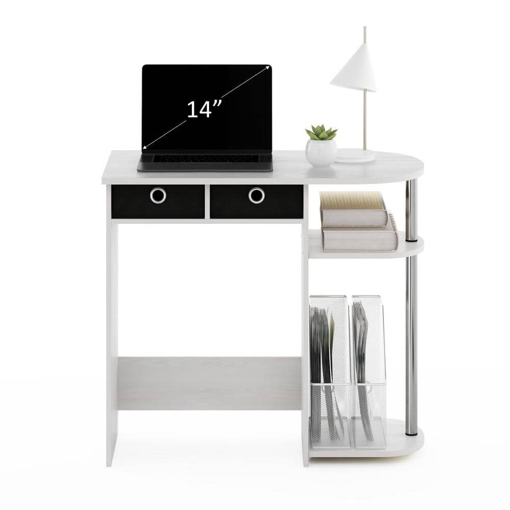Scandinavian Light Wood Computer Desk with White Drawer Accents