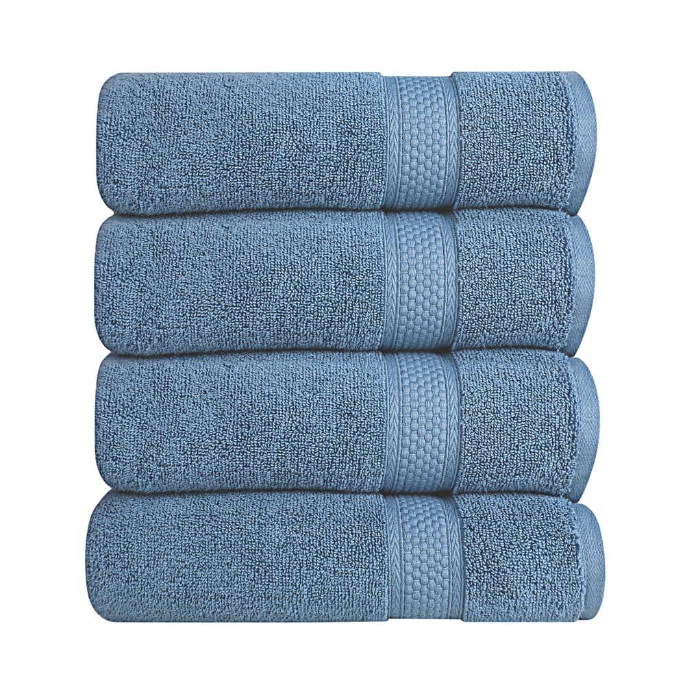 A1 Home Collections A1HC Bath Towel 500 GSM Duet Technology 100% Cotton Ring Spun Bjou Blue 30 in. x 54 in. Quick Dry (Set of 4)
